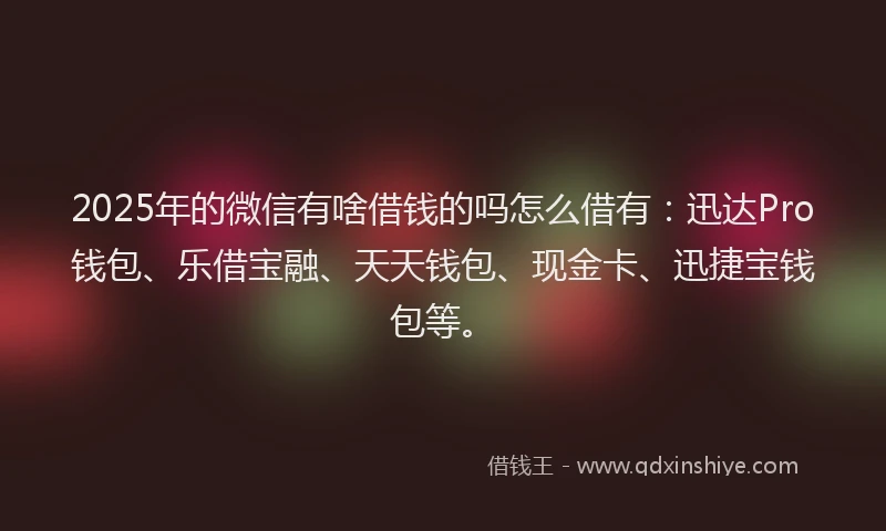 2025年的微信有啥借钱的吗怎么借有：迅达Pro钱包、乐借宝融、天天钱包、现金卡、迅捷宝钱包等。