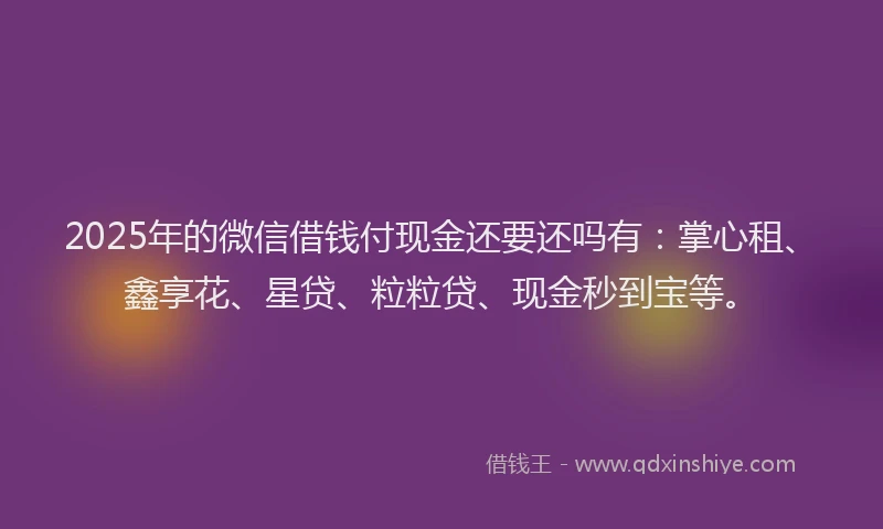 2025年的微信借钱付现金还要还吗有：掌心租、鑫享花、星贷、粒粒贷、现金秒到宝等。