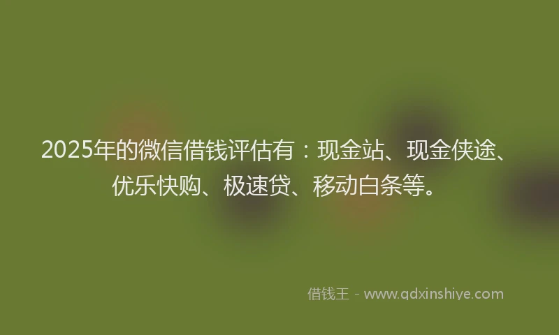 2025年的微信借钱评估有：现金站、现金侠途、优乐快购、极速贷、移动白条等。