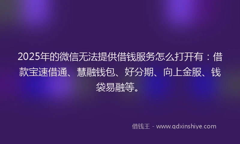 2025年的微信无法提供借钱服务怎么打开有：借款宝速借通、慧融钱包、好分期、向上金服、钱袋易融等。