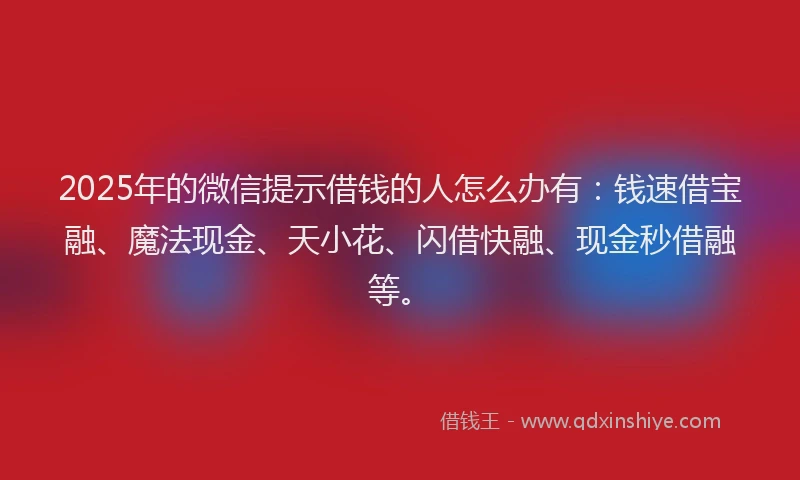 2025年的微信提示借钱的人怎么办有：钱速借宝融、魔法现金、天小花、闪借快融、现金秒借融等。