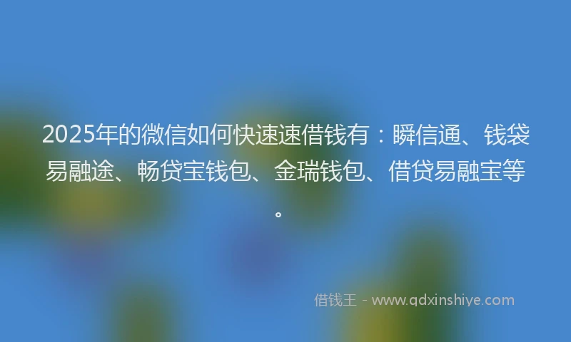 2025年的微信如何快速速借钱有：瞬信通、钱袋易融途、畅贷宝钱包、金瑞钱包、借贷易融宝等。