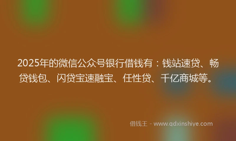 2025年的微信公众号银行借钱有：钱站速贷、畅贷钱包、闪贷宝速融宝、任性贷、千亿商城等。