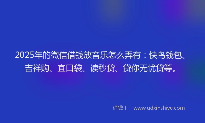 2025年的微信借钱放音乐怎么弄有：快鸟钱包、吉祥购、宜口袋、读秒贷、贷你无忧贷等。