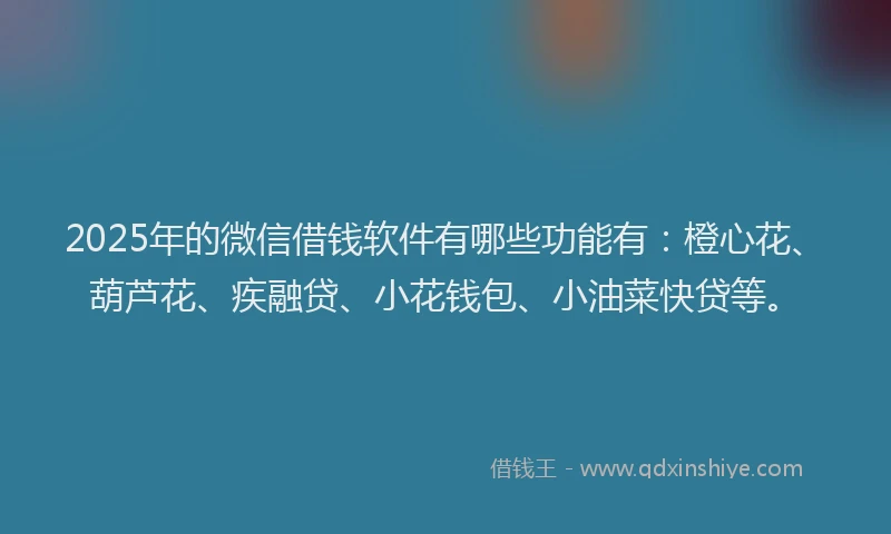2025年的微信借钱软件有哪些功能有：橙心花、葫芦花、疾融贷、小花钱包、小油菜快贷等。