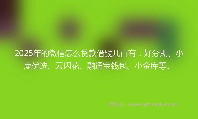 2025年的微信怎么贷款借钱几百有：好分期、小鹿优选、云闪花、融通宝钱包、小金库等。