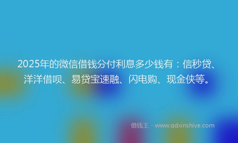 2025年的微信借钱分付利息多少钱有：信秒贷、洋洋借呗、易贷宝速融、闪电购、现金侠等。