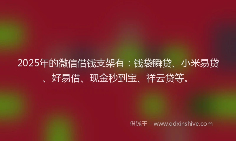 2025年的微信借钱支架有：钱袋瞬贷、小米易贷、好易借、现金秒到宝、祥云贷等。