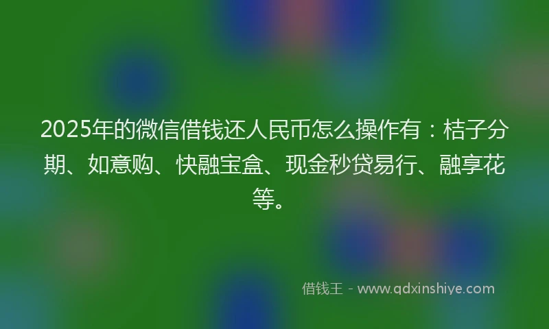 2025年的微信借钱还人民币怎么操作有：桔子分期、如意购、快融宝盒、现金秒贷易行、融享花等。
