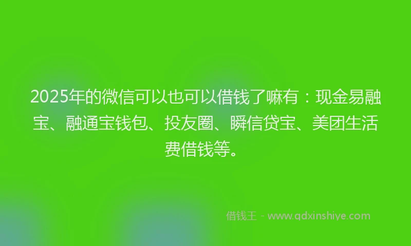 2025年的微信可以也可以借钱了嘛有：现金易融宝、融通宝钱包、投友圈、瞬信贷宝、美团生活费借钱等。