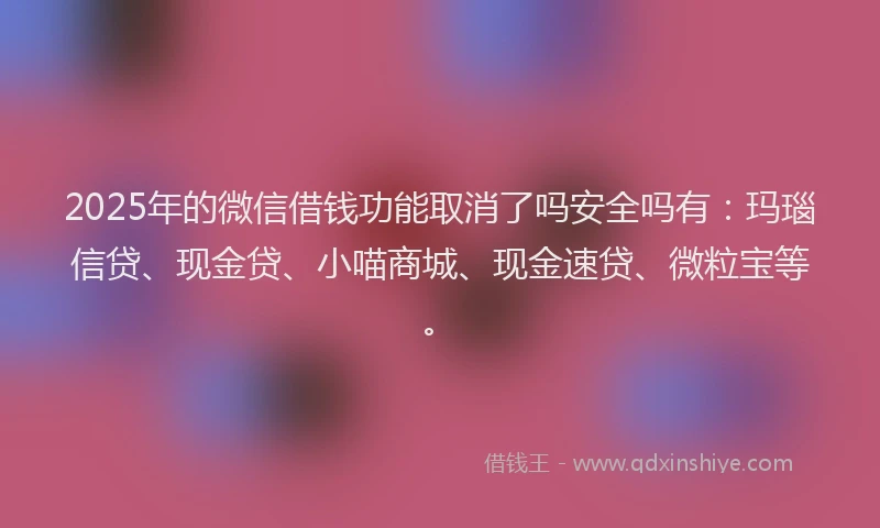 2025年的微信借钱功能取消了吗安全吗有：玛瑙信贷、现金贷、小喵商城、现金速贷、微粒宝等。