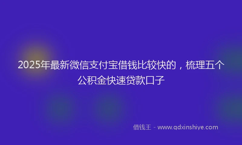 2025年最新微信支付宝借钱比较快的，梳理五个公积金快速贷款口子