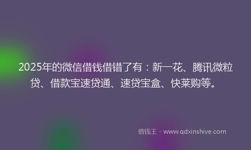 2025年的微信借钱借错了有：新一花、腾讯微粒贷、借款宝速贷通、速贷宝盒、快莱购等。