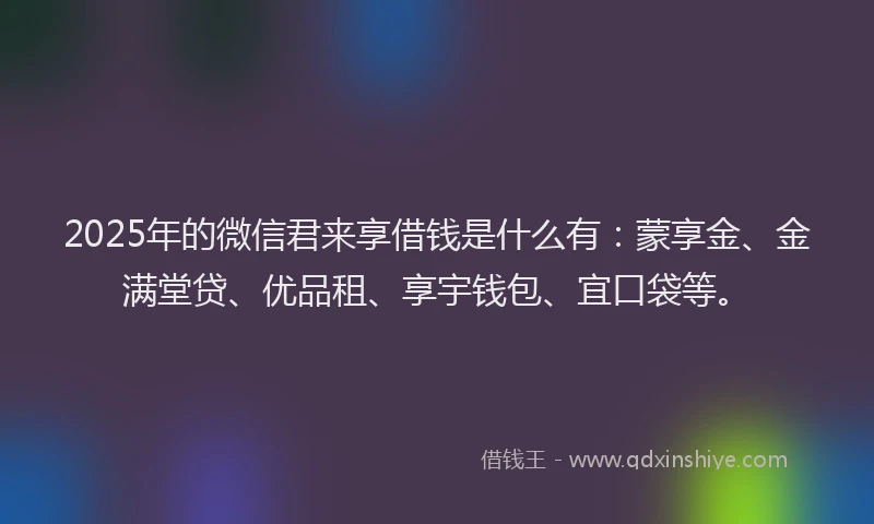 2025年的微信君来享借钱是什么有：蒙享金、金满堂贷、优品租、享宇钱包、宜口袋等。