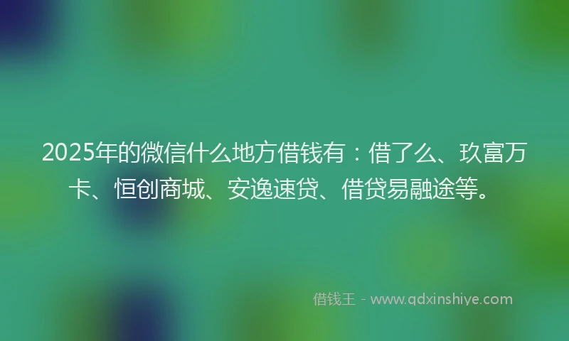 2025年的微信什么地方借钱有：借了么、玖富万卡、恒创商城、安逸速贷、借贷易融途等。