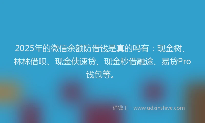 2025年的微信余额防借钱是真的吗有：现金树、林林借呗、现金侠速贷、现金秒借融途、易贷Pro钱包等。