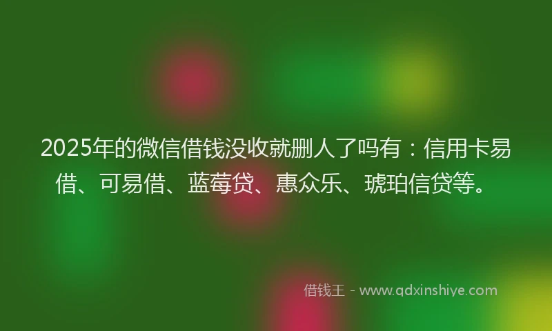 2025年的微信借钱没收就删人了吗有：信用卡易借、可易借、蓝莓贷、惠众乐、琥珀信贷等。