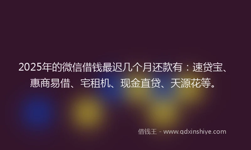 2025年的微信借钱最迟几个月还款有：速贷宝、惠商易借、宅租机、现金直贷、天源花等。