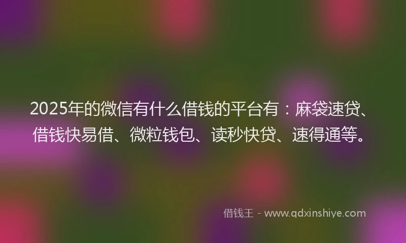 2025年的微信有什么借钱的平台有：麻袋速贷、借钱快易借、微粒钱包、读秒快贷、速得通等。