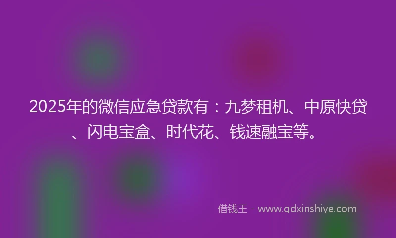 2025年的微信应急贷款有：九梦租机、中原快贷、闪电宝盒、时代花、钱速融宝等。