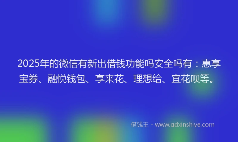 2025年的微信有新出借钱功能吗安全吗有：惠享宝券、融悦钱包、享来花、理想给、宜花呗等。