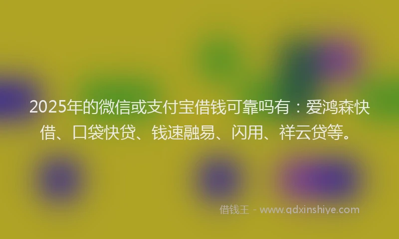 2025年的微信或支付宝借钱可靠吗有：爱鸿森快借、口袋快贷、钱速融易、闪用、祥云贷等。
