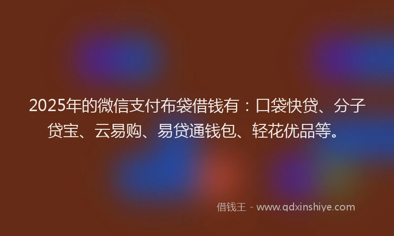 2025年的微信支付布袋借钱有：口袋快贷、分子贷宝、云易购、易贷通钱包、轻花优品等。
