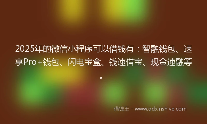 2025年的微信小程序可以借钱有：智融钱包、速享Pro+钱包、闪电宝盒、钱速借宝、现金速融等。