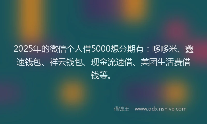 2025年的微信个人借5000想分期有：哆哆米、鑫速钱包、祥云钱包、现金流速借、美团生活费借钱等。