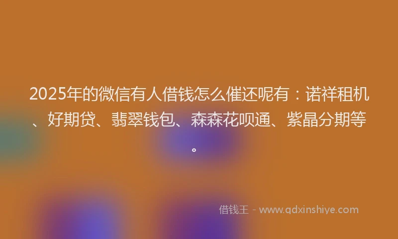 2025年的微信有人借钱怎么催还呢有：诺祥租机、好期贷、翡翠钱包、森森花呗通、紫晶分期等。