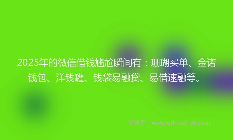 2025年的微信借钱尴尬瞬间有：珊瑚买单、金诺钱包、洋钱罐、钱袋易融贷、易借速融等。