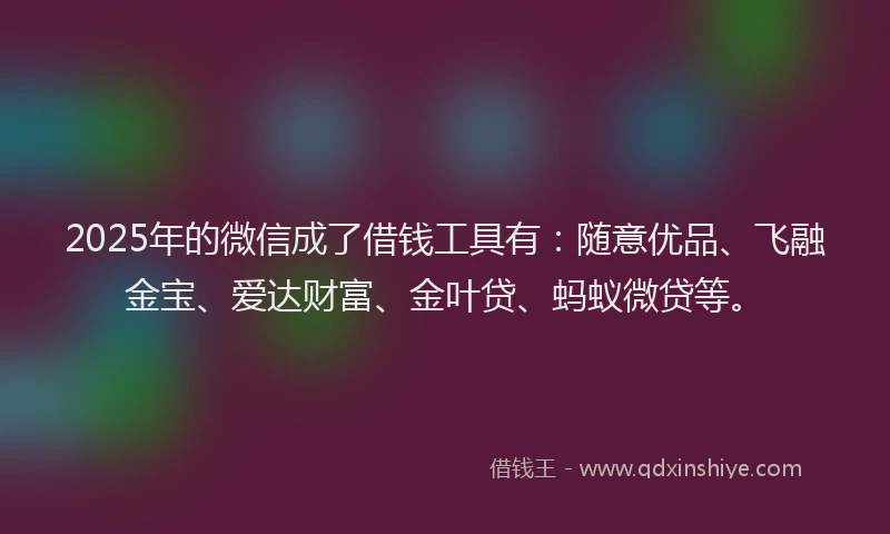 2025年的微信成了借钱工具有：随意优品、飞融金宝、爱达财富、金叶贷、蚂蚁微贷等。