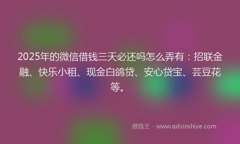 2025年的微信借钱三天必还吗怎么弄有：招联金融、快乐小租、现金白鸽贷、安心贷宝、芸豆花等。