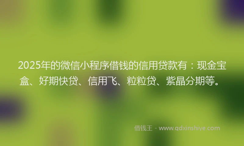 2025年的微信小程序借钱的信用贷款有：现金宝盒、好期快贷、信用飞、粒粒贷、紫晶分期等。