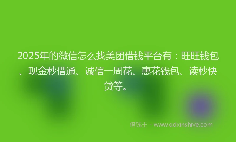 2025年的微信怎么找美团借钱平台有：旺旺钱包、现金秒借通、诚信一周花、惠花钱包、读秒快贷等。