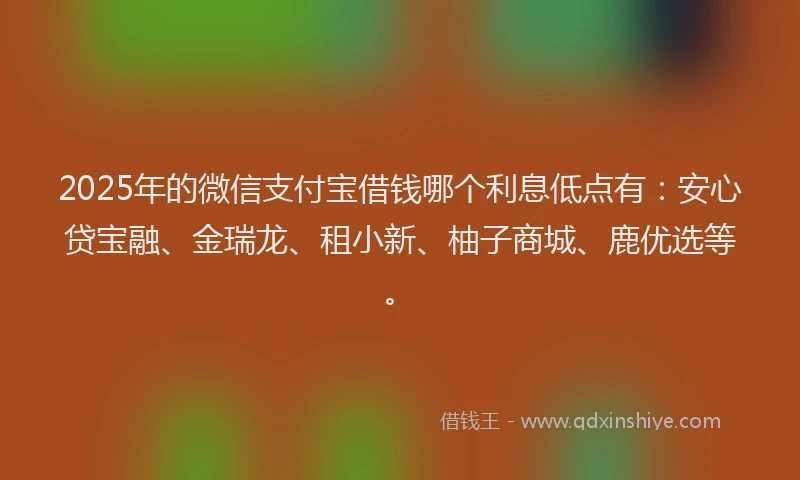 2025年的微信支付宝借钱哪个利息低点有：安心贷宝融、金瑞龙、租小新、柚子商城、鹿优选等。