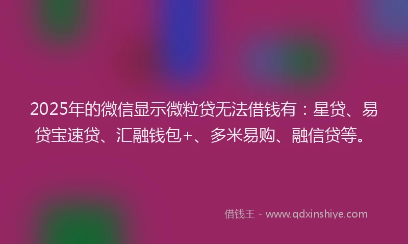 2025年的微信显示微粒贷无法借钱有：星贷、易贷宝速贷、汇融钱包+、多米易购、融信贷等。