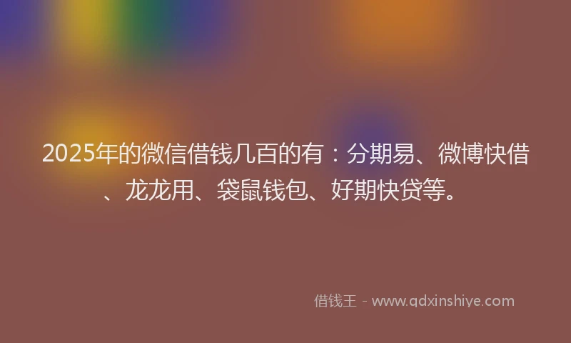 2025年的微信借钱几百的有：分期易、微博快借、龙龙用、袋鼠钱包、好期快贷等。