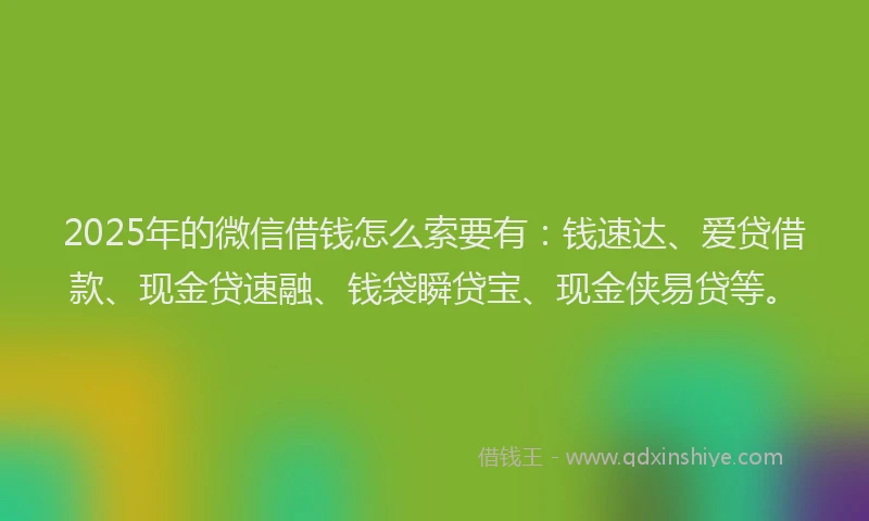 2025年的微信借钱怎么索要有：钱速达、爱贷借款、现金贷速融、钱袋瞬贷宝、现金侠易贷等。