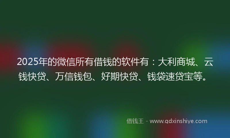 2025年的微信所有借钱的软件有：大利商城、云钱快贷、万信钱包、好期快贷、钱袋速贷宝等。