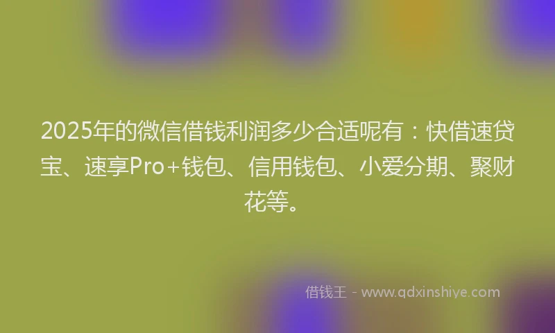 2025年的微信借钱利润多少合适呢有：快借速贷宝、速享Pro+钱包、信用钱包、小爱分期、聚财花等。