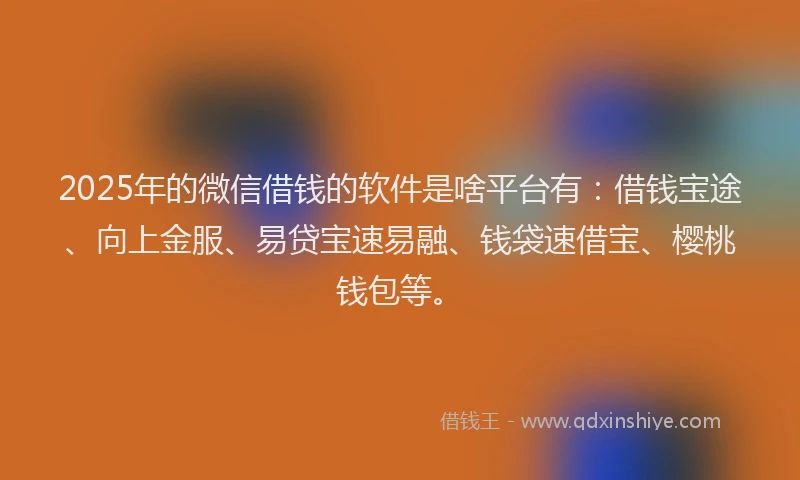 2025年的微信借钱的软件是啥平台有：借钱宝途、向上金服、易贷宝速易融、钱袋速借宝、樱桃钱包等。
