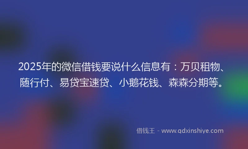2025年的微信借钱要说什么信息有：万贝租物、随行付、易贷宝速贷、小鹅花钱、森森分期等。