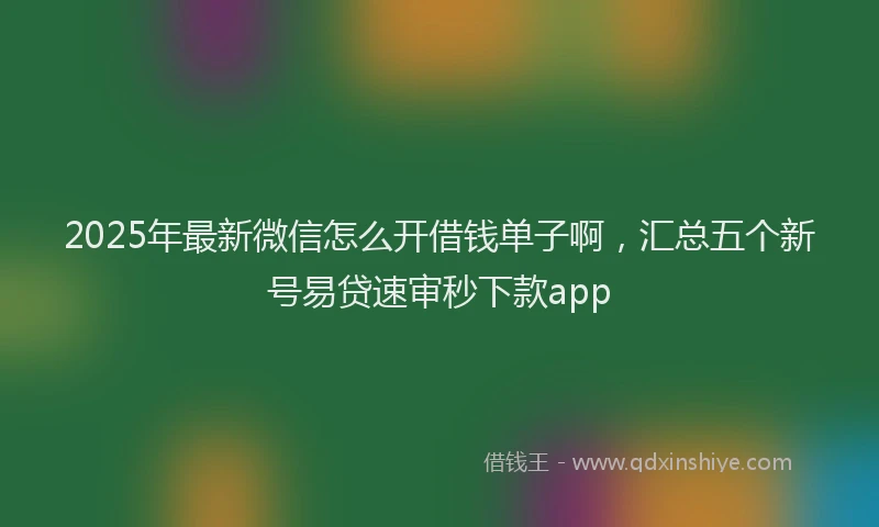 2025年最新微信怎么开借钱单子啊，汇总五个新号易贷速审秒下款app
