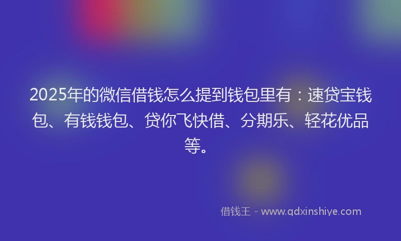 2025年的微信借钱怎么提到钱包里有：速贷宝钱包、有钱钱包、贷你飞快借、分期乐、轻花优品等。
