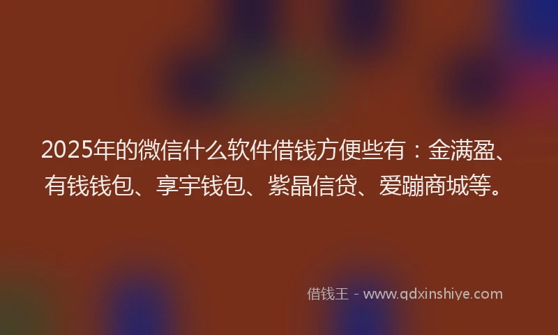 2025年的微信什么软件借钱方便些有：金满盈、有钱钱包、享宇钱包、紫晶信贷、爱蹦商城等。