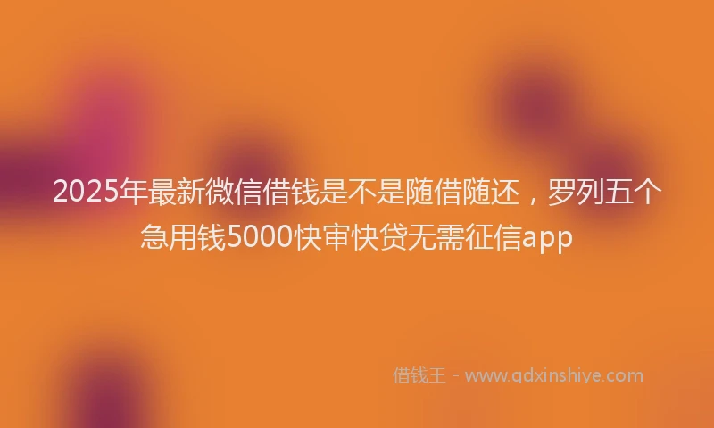 2025年最新微信借钱是不是随借随还，罗列五个急用钱5000快审快贷无需征信app