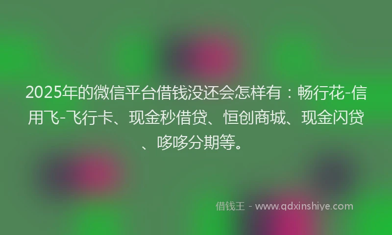 2025年的微信平台借钱没还会怎样有：畅行花-信用飞-飞行卡、现金秒借贷、恒创商城、现金闪贷、哆哆分期等。