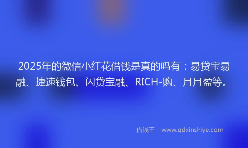 2025年的微信小红花借钱是真的吗有：易贷宝易融、捷速钱包、闪贷宝融、RICH-购、月月盈等。