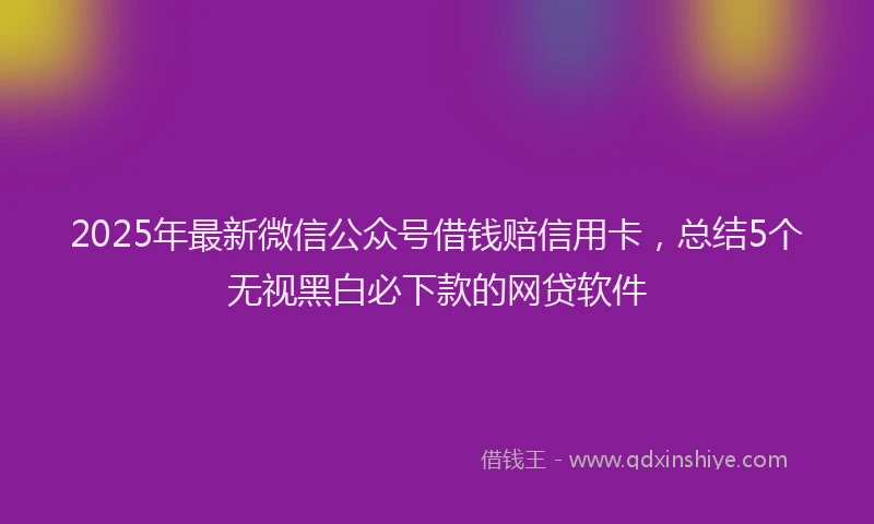 2025年最新微信公众号借钱赔信用卡，总结5个无视黑白必下款的网贷软件
